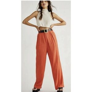 New, Free People Orange Wide Leg Pants High Rise with Pockets Size 2